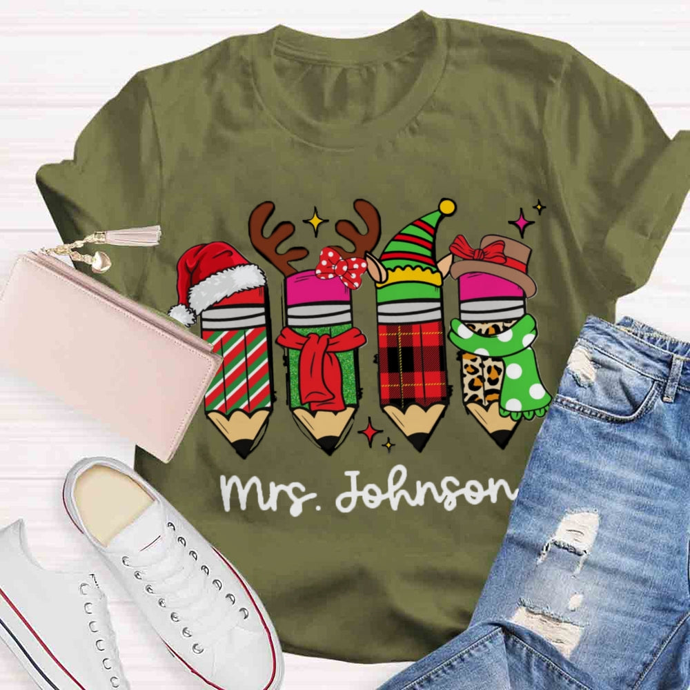 Personalized Name Christmas Pencil Design T-shirt