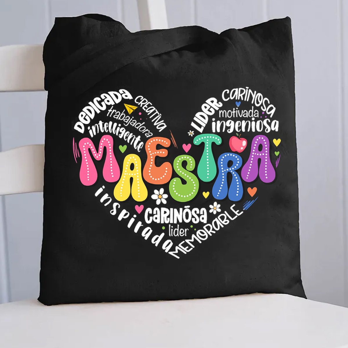 Maestra Spanish Heart Printed Teacher Tote Bag