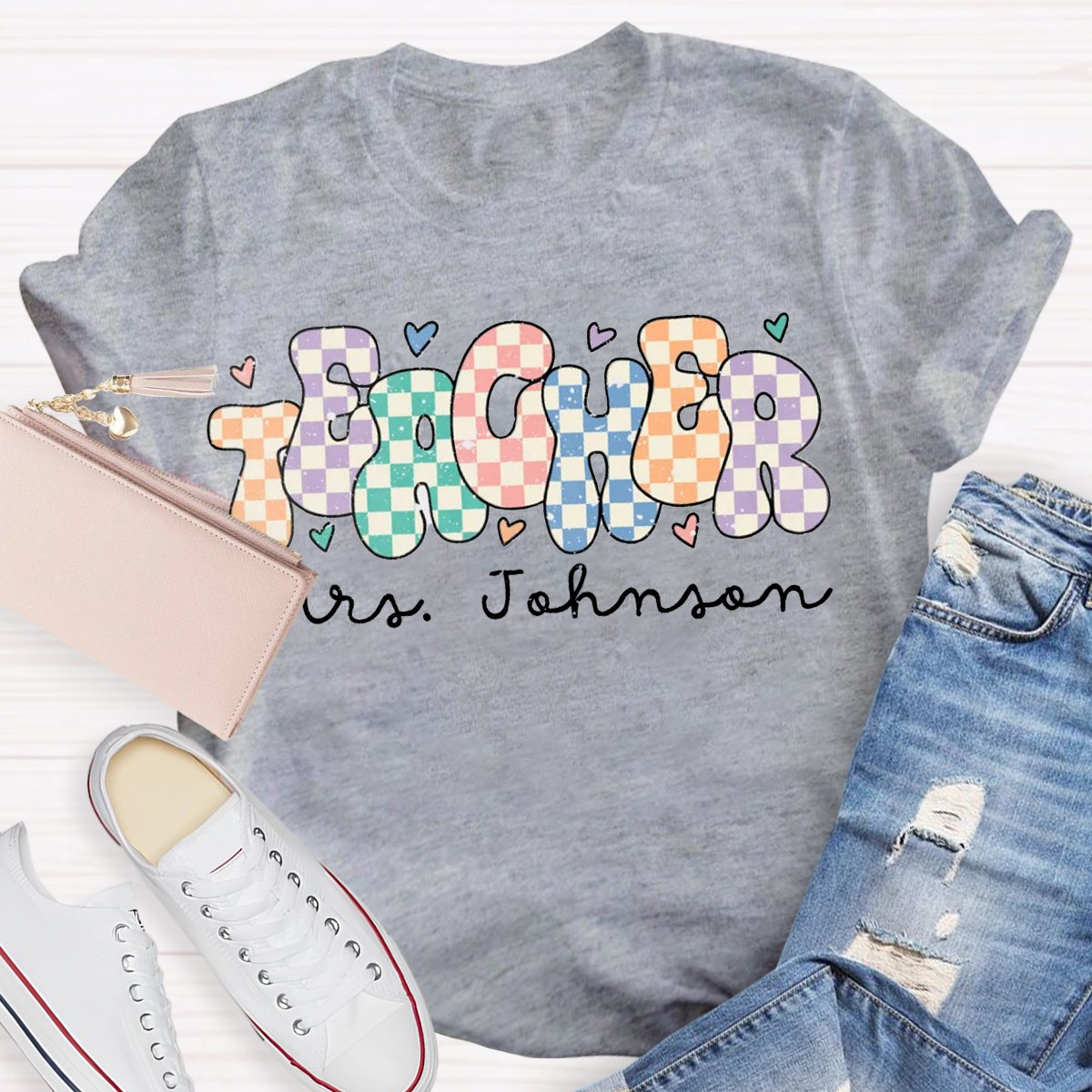 Personalized Name Colorful chessboard design T-shirt