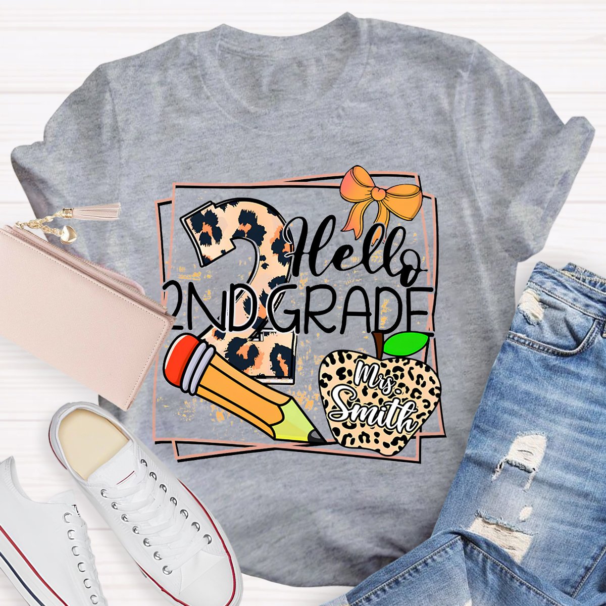 Personalized Grade And Name Leopard Print Apple Pencil T-Shirt