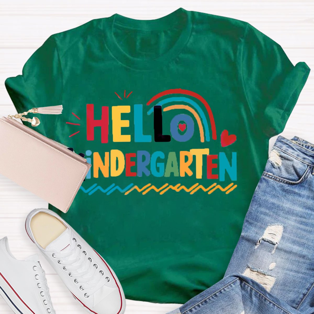 Personalized Grade Hello Kindergarten Rainbow First Day Of School T-Shirt