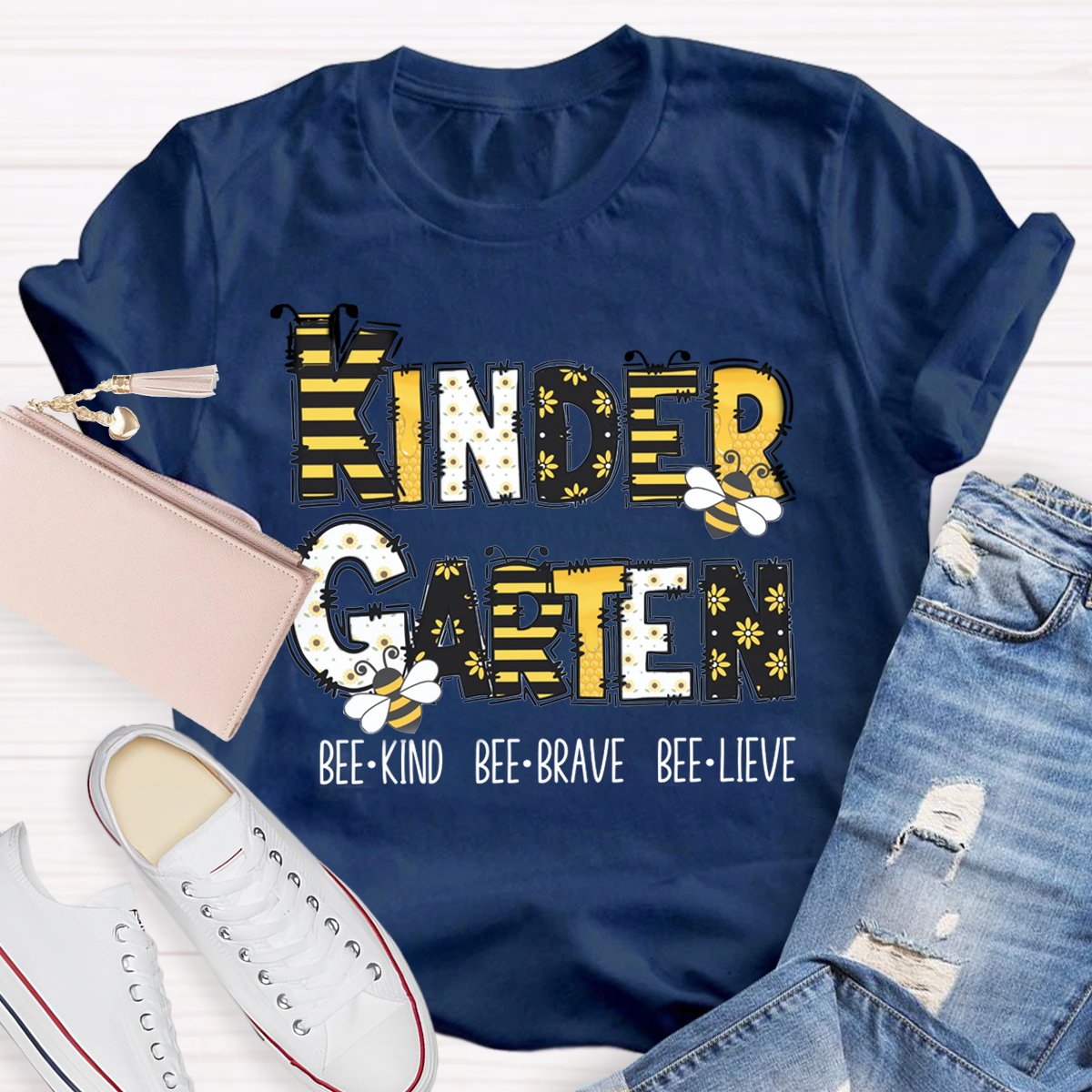 Personalized Grade Bee Kind, Brave, Believe Motivational Teacher T Shirt