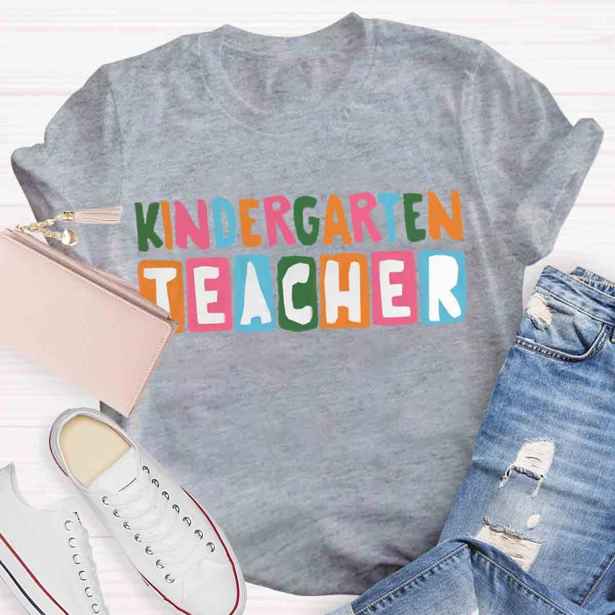 Personalized Grade Color Block Kindergarten Teacher Shirt