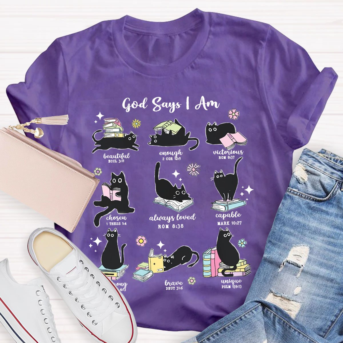 Cute Cat God Says I Am Teacher Cats and Books T-Shirt