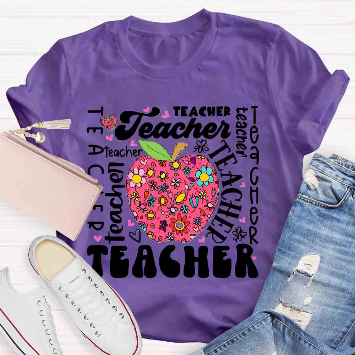 Teacher Apple Floral  T-Shirt