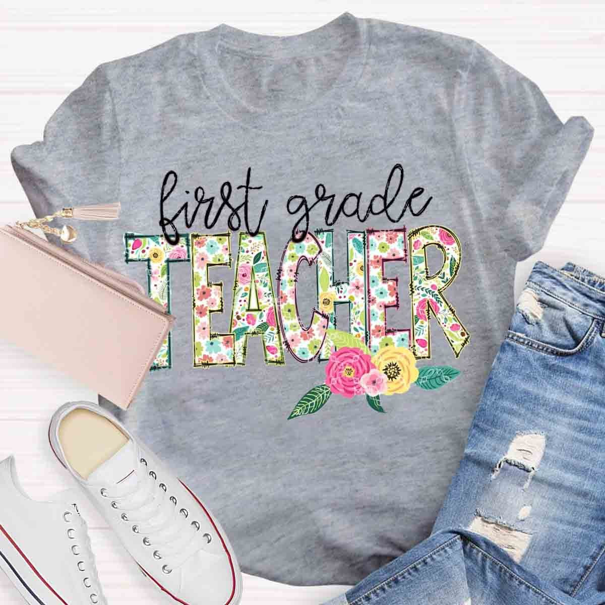 Personalized Grade Vintage Flower T-Shirt