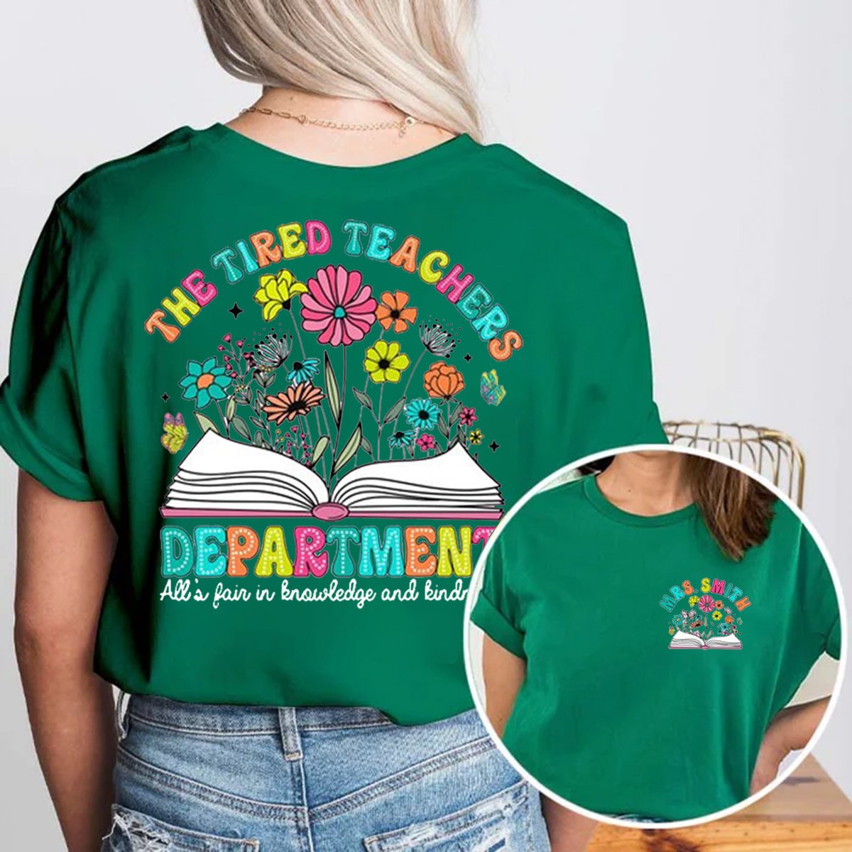 Personalized The Tired Teachers Department Double-Sided Teacher Shirt