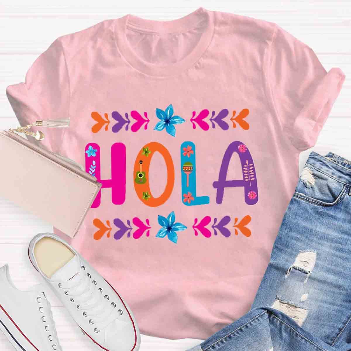 Floral Hola Spanish Teacher T-Shirt