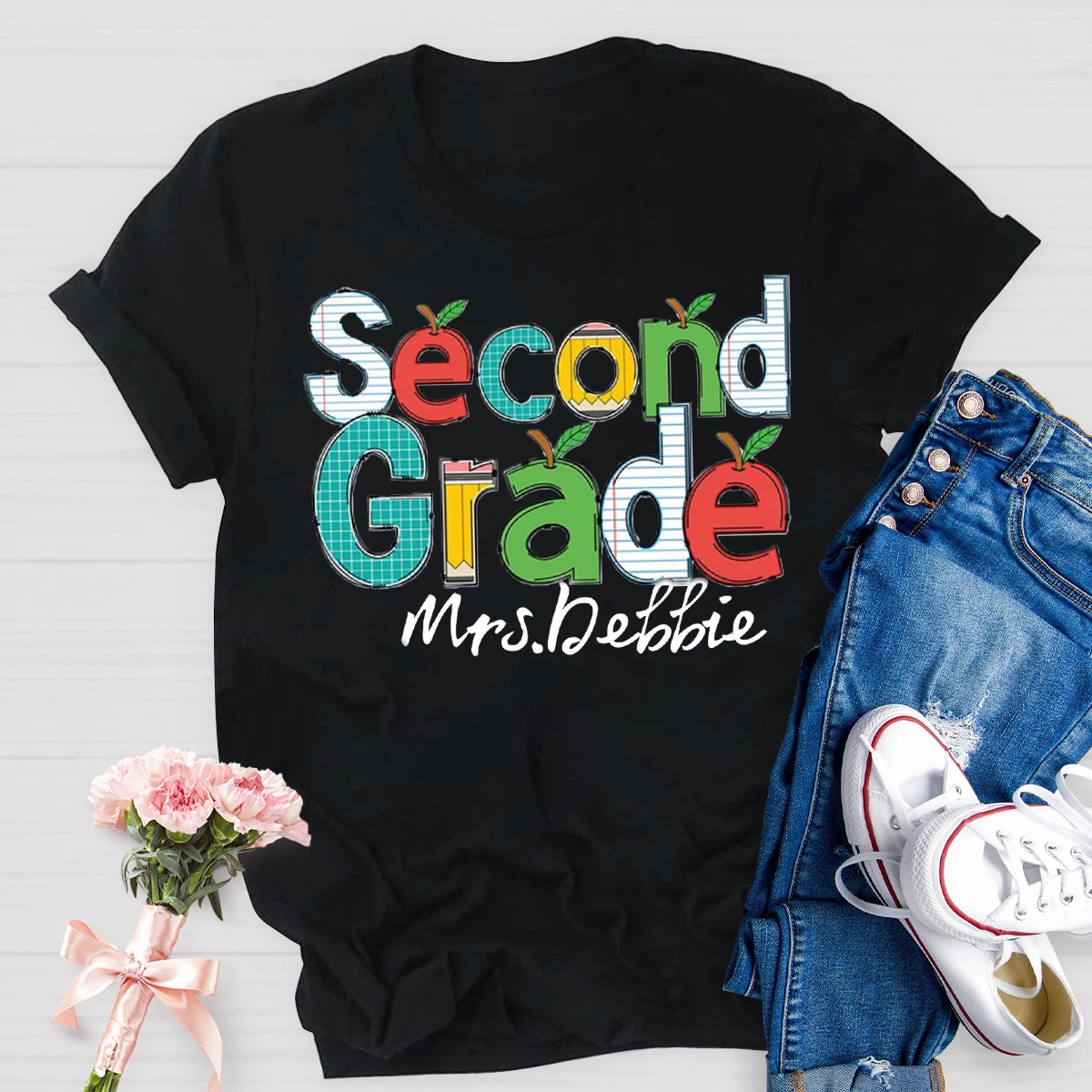 Personalized Name Apple Design Back to School Shirt