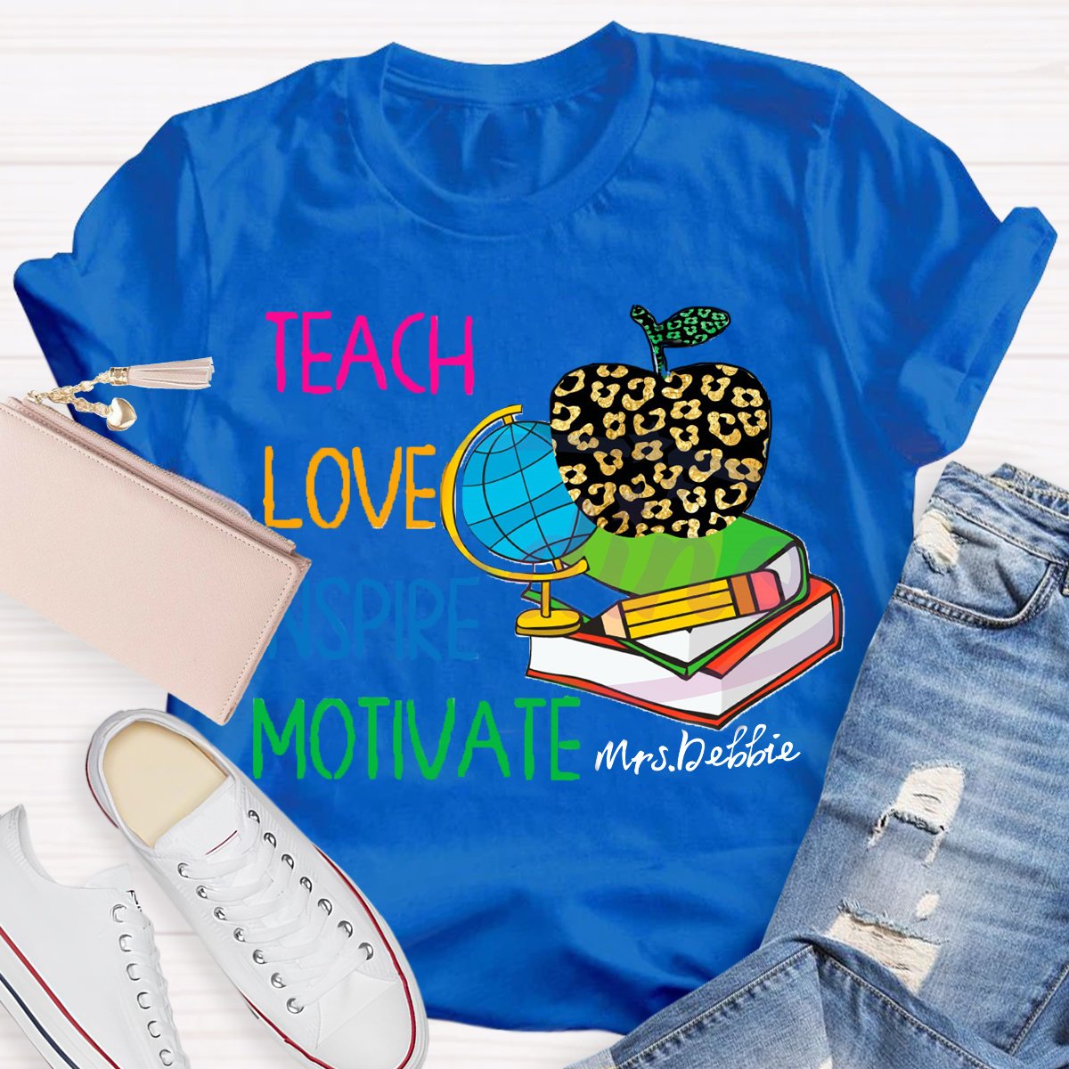 Personalized Name  Teach Love Inspire Motivate Globe T-shirt