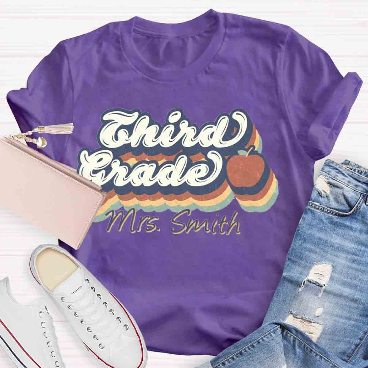 Personalized Grade And Name Retro 3rd Grade Teacher Shirt