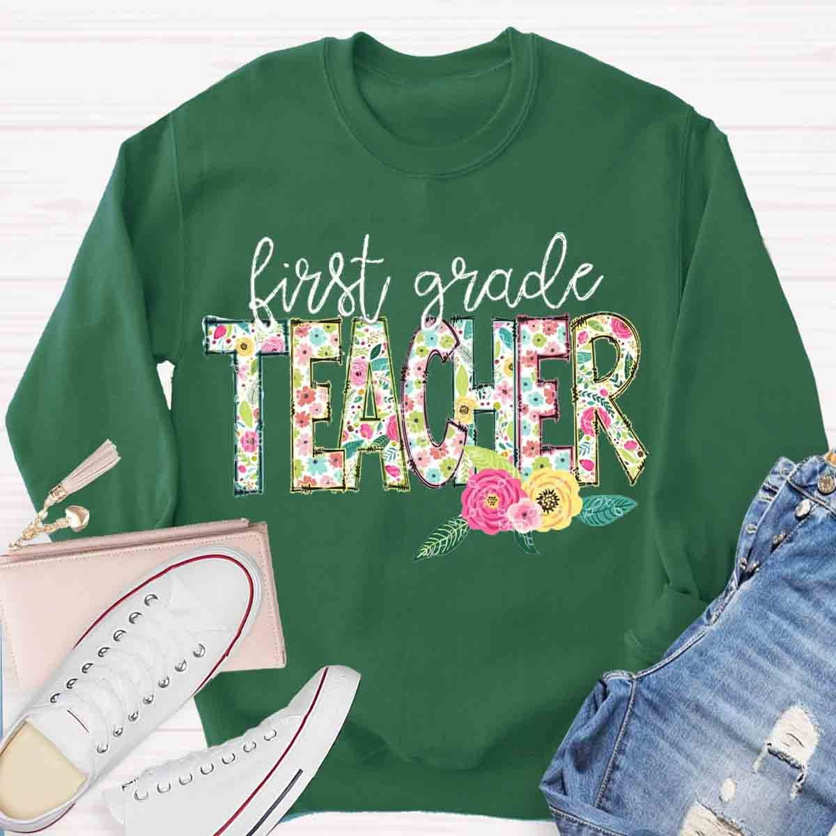 Personalized Grade Floral Teachers Sweatshirt