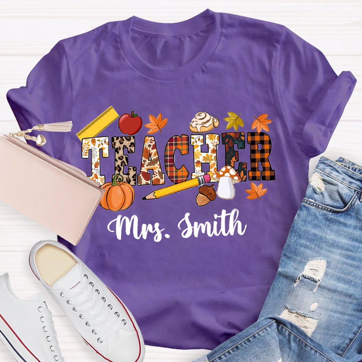 Personalized Name Fall Thanksgiving Teacher Shirt