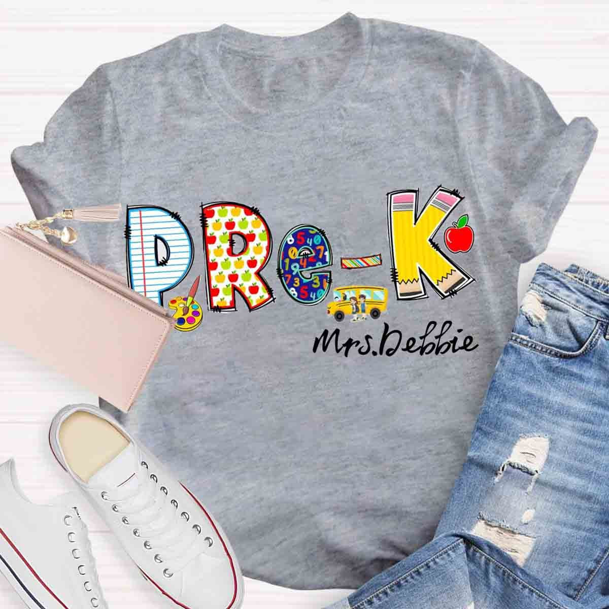 Personalized Name Pre-k School Bus Teachers T-Shirt