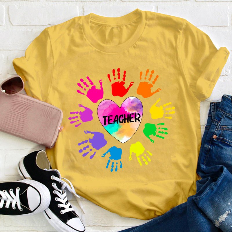 Personalized Colorful Hands Teacher T-Shirt