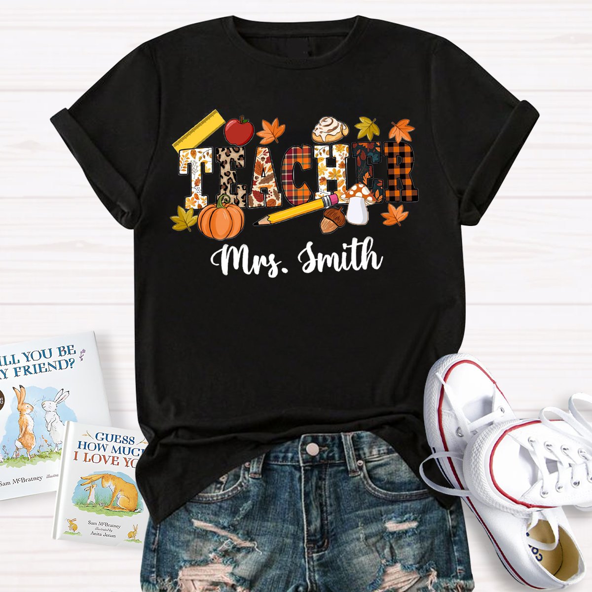 Personalized Name Fall Thanksgiving Teacher Shirt