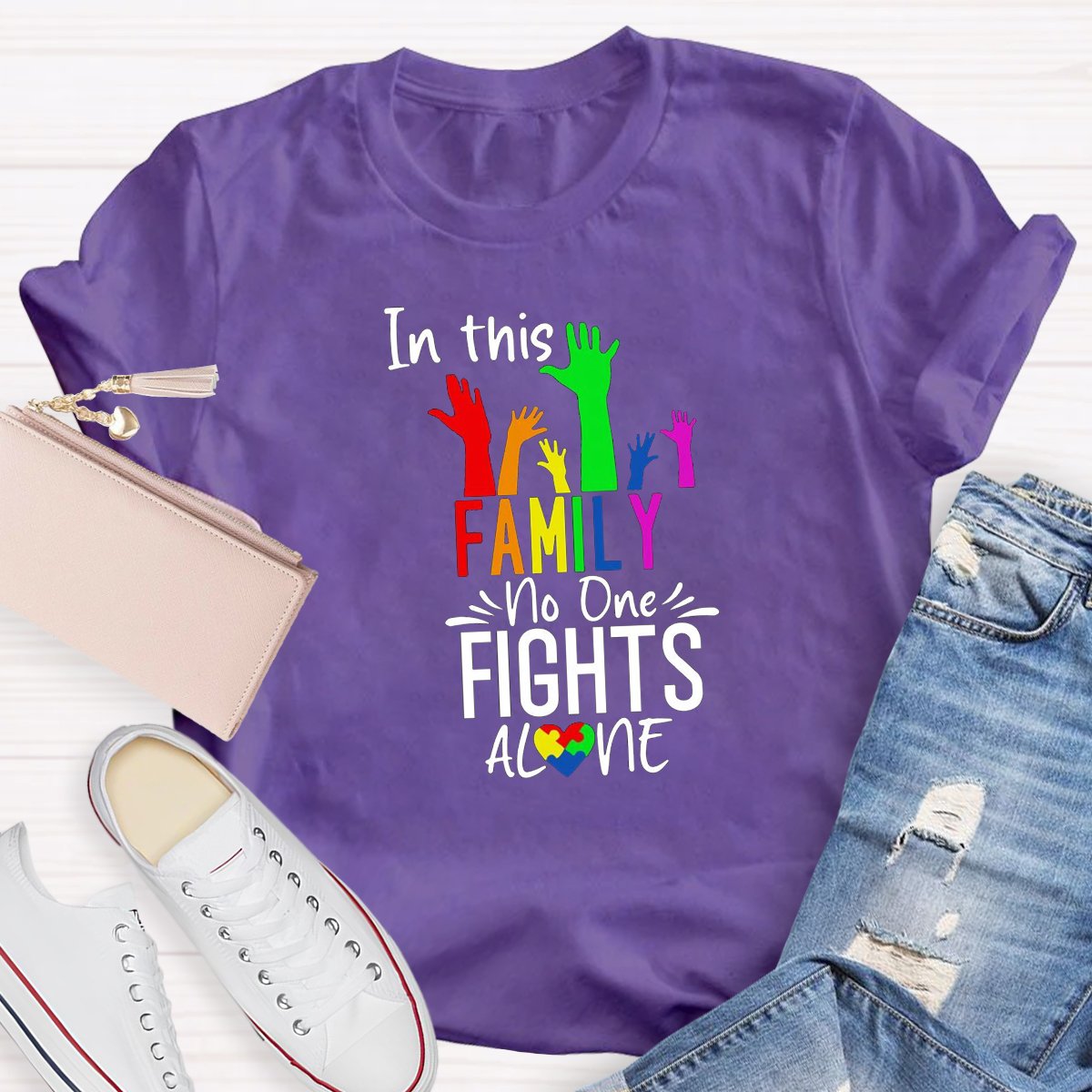 In This Family No One Fights Alone Teacher Shirt