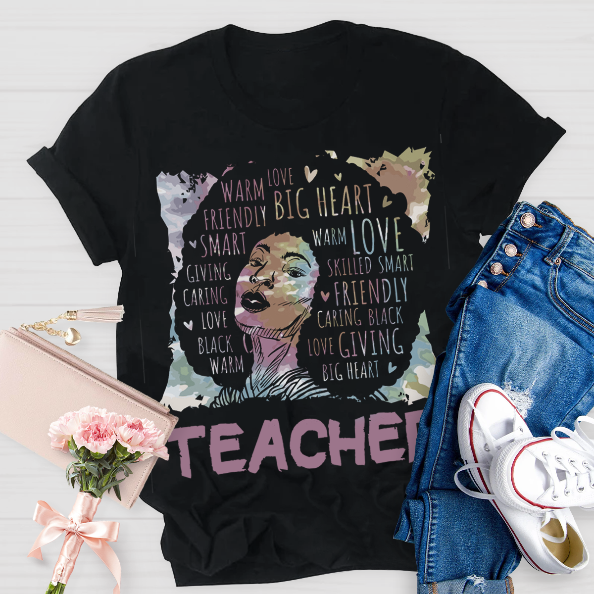 Crew Neck Black Teacher Casual T-Shirt