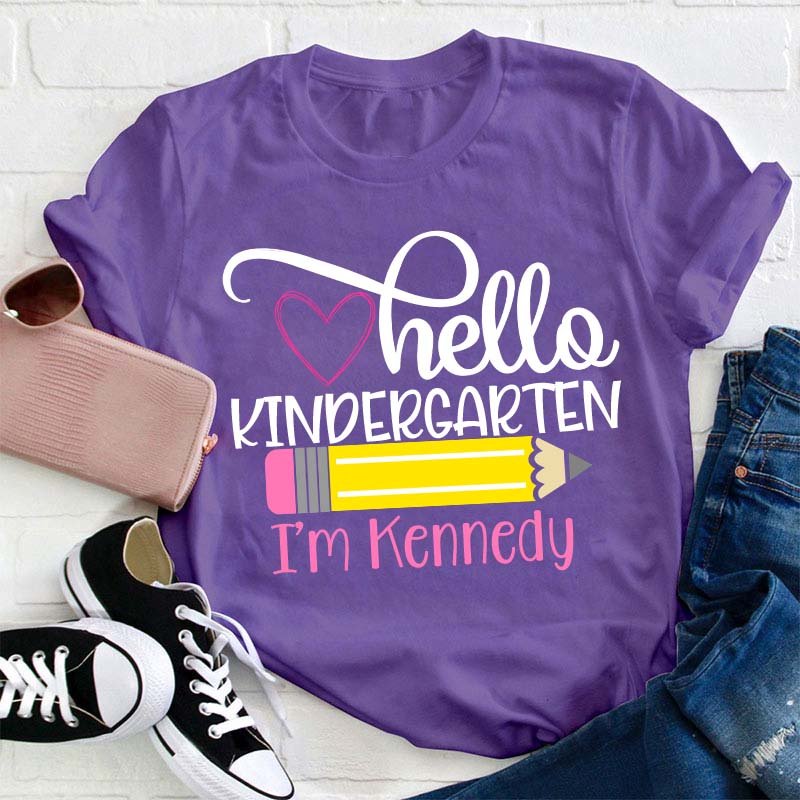 Personalized Grade And Name Hello Kindergarten Teacher T-Shirt