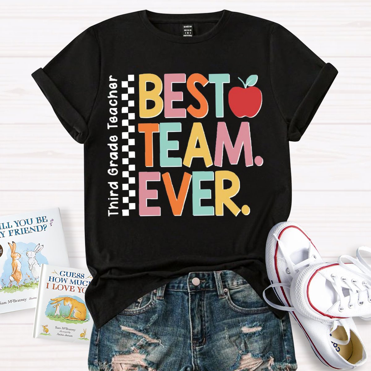 Personalized Team Name Or Job Title Apple Print Teacher Shirt