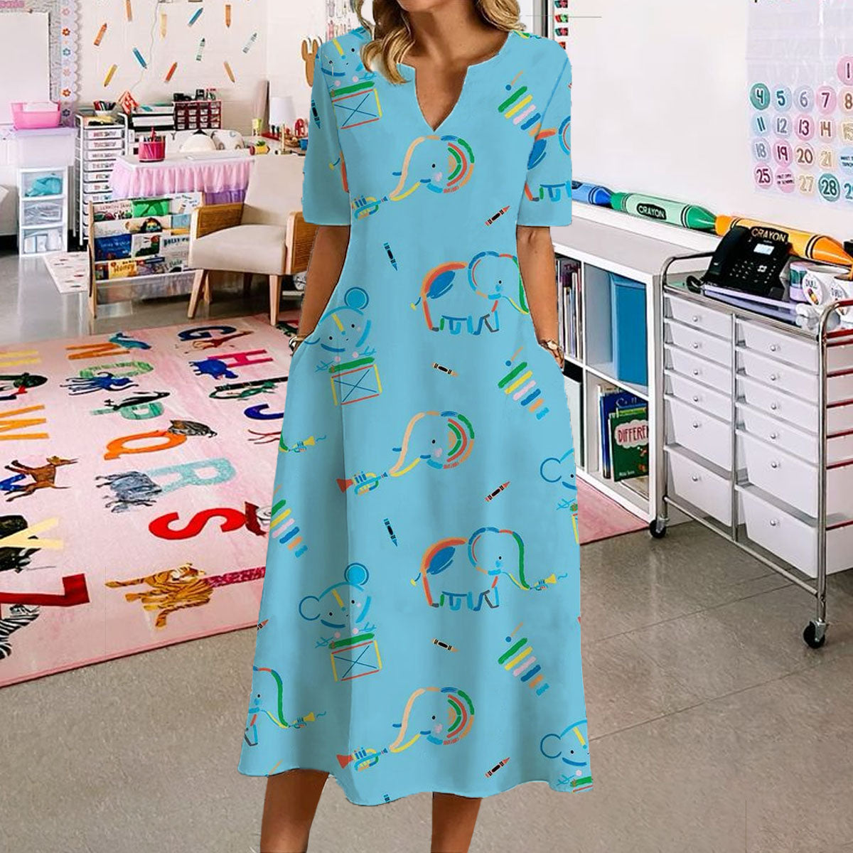 Blue Funny Elephant Dress