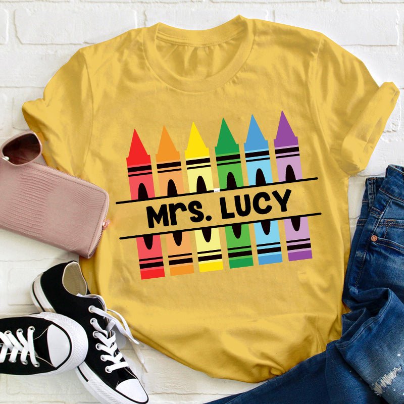 Personalized Pencil Crayon Teacher Name T-Shirt