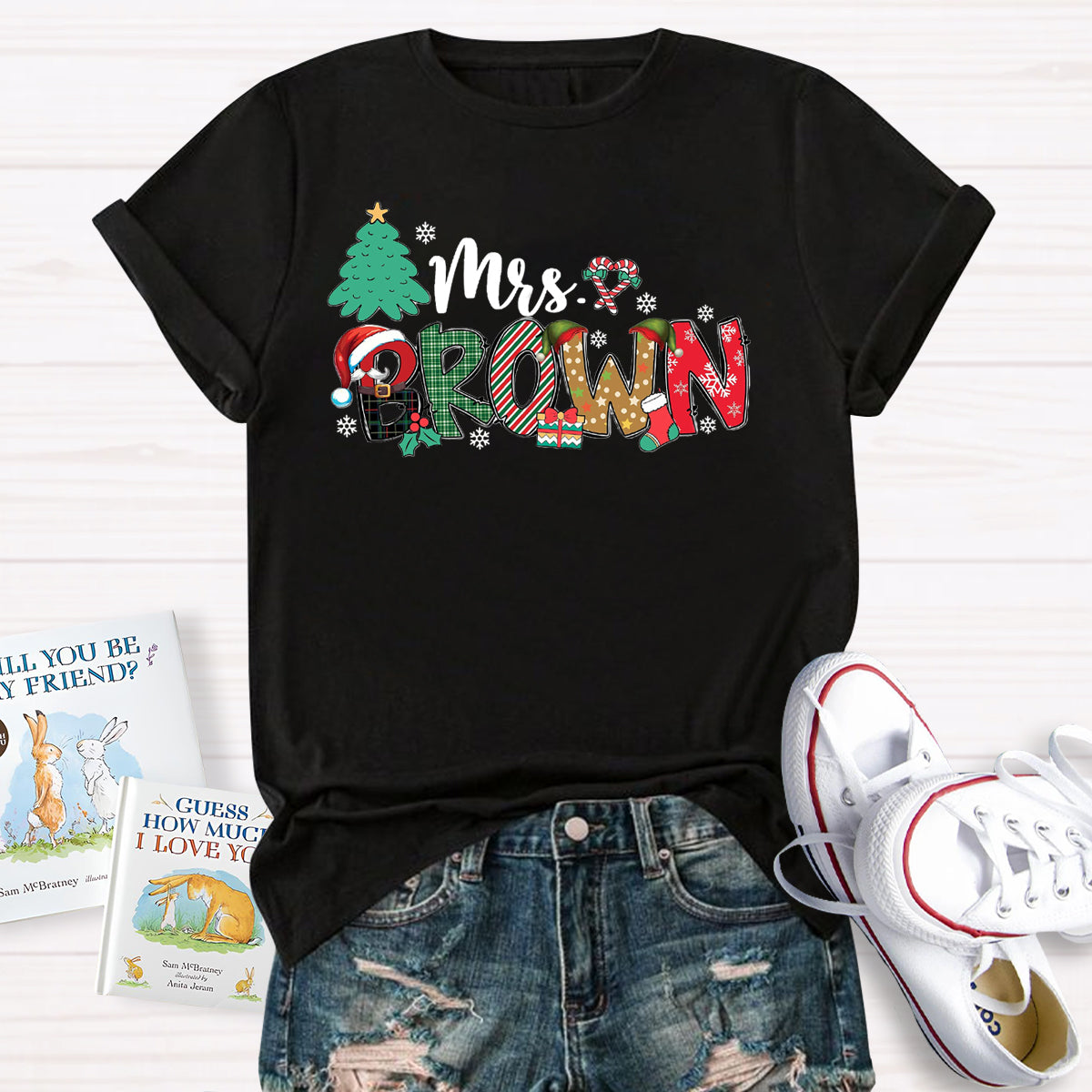 Personalized Name Christmas Tree Teacher T-Shirt