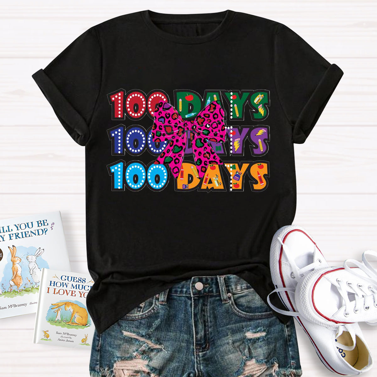 100 Days  Bow Teacher T-Shirt