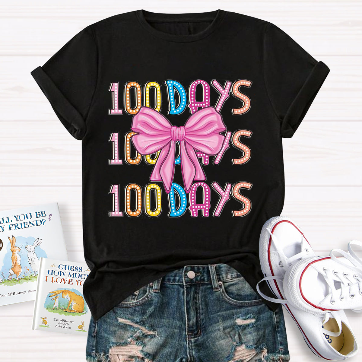 Happy 100 Days Of School  Polka Dot Bow  T-Shirt