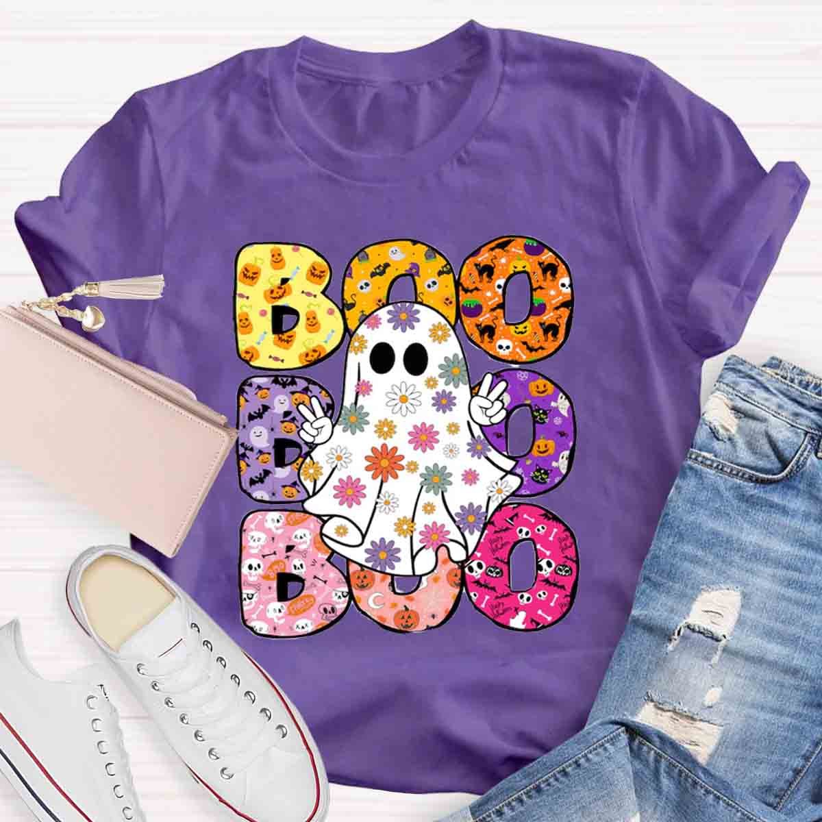 BOO Floral Ghost Print Halloween T-Shirt