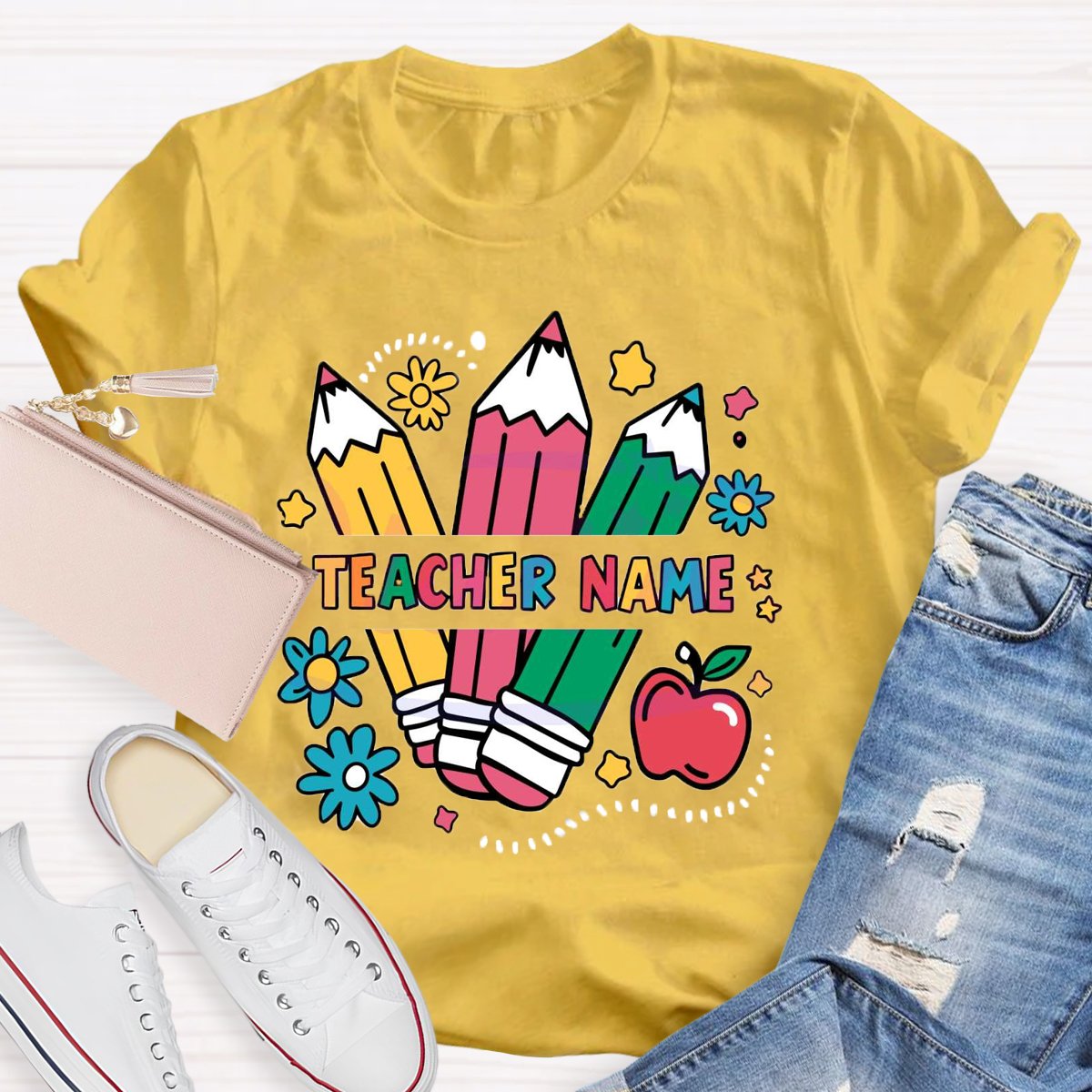 Personalized Teacher Name Kindergarten Pencil T-shirt