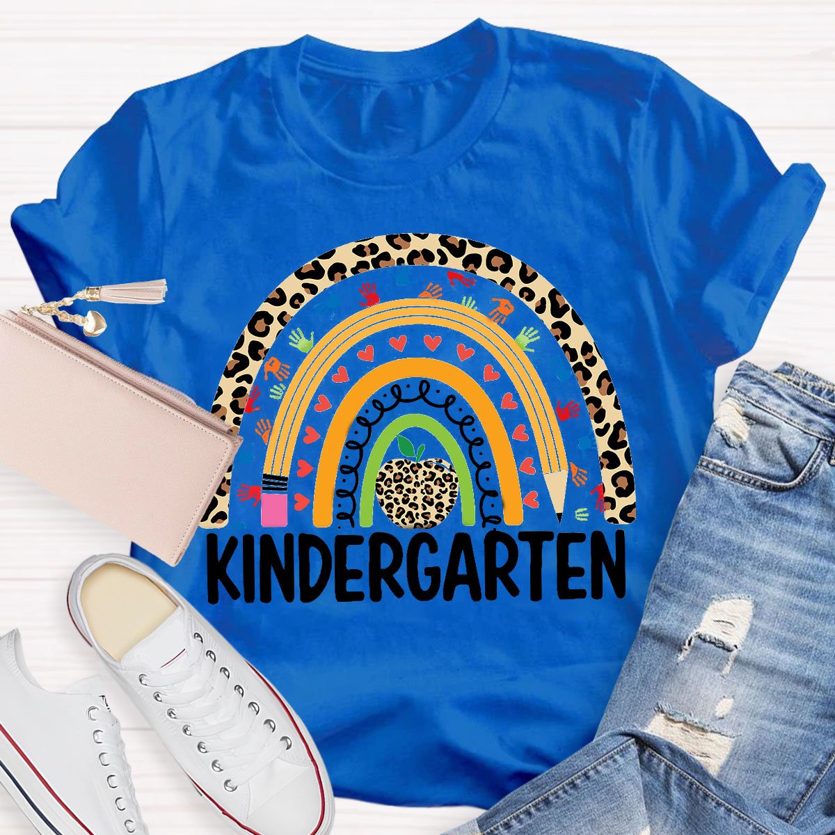 Personalized Design Teachers Grade Leopard Rainbow T-Shirt