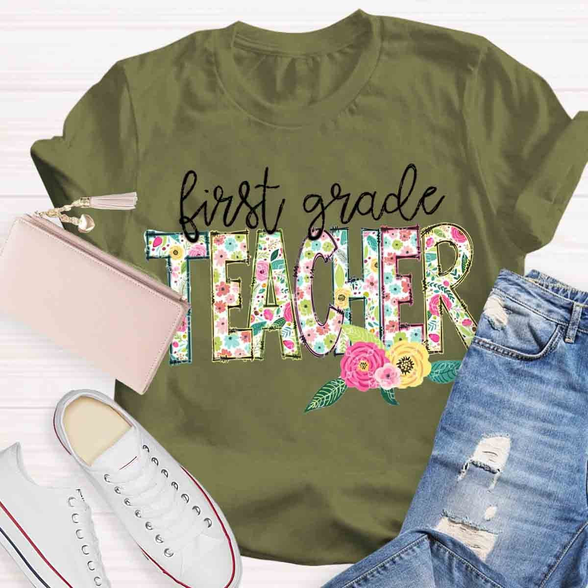 Personalized Grade Vintage Flower T-Shirt