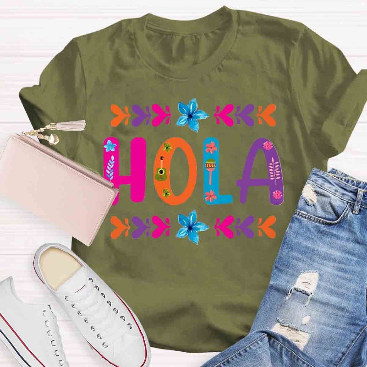 Floral Hola Spanish Teacher T-Shirt