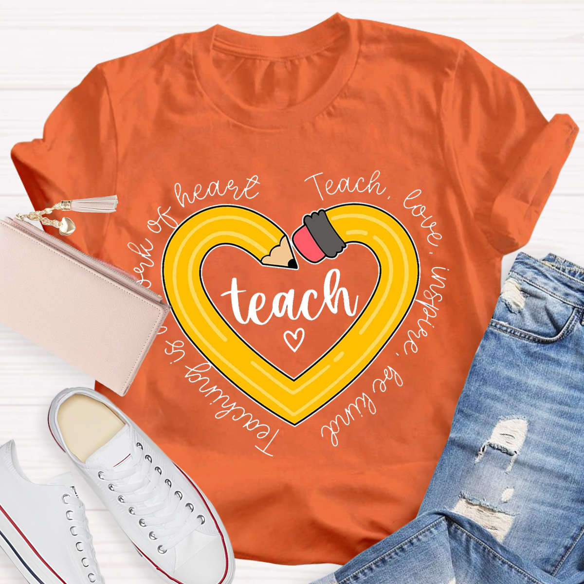 Teach Love Teaching Is A Work Of Heart Teacher T-Shirt