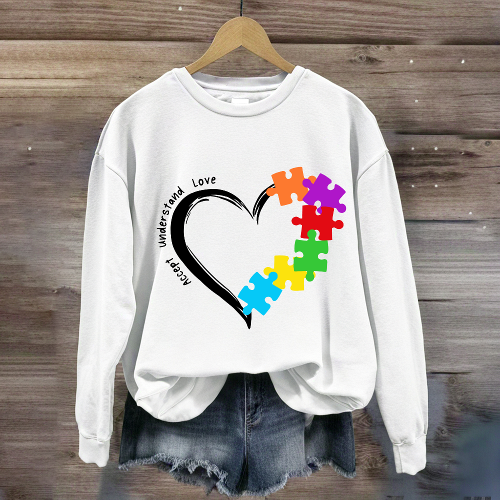 Accept Understand Love Heart Autism Sweatshirt