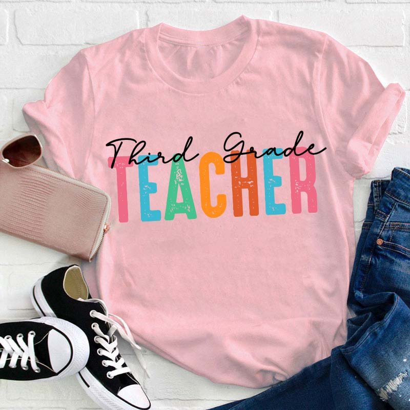 Personalized Colorful Grade Teacher T-Shirt