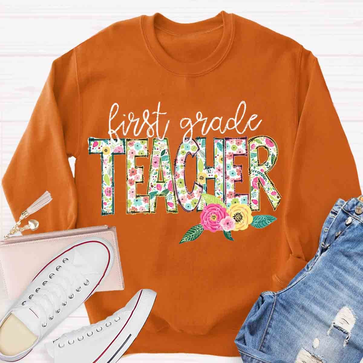 Personalized Grade Floral Teachers Sweatshirt