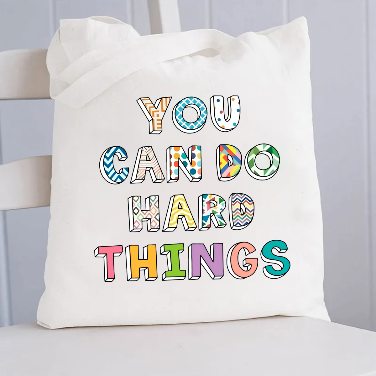 You Can Do Hard Things Colorful Printed Canvas Tote Bag