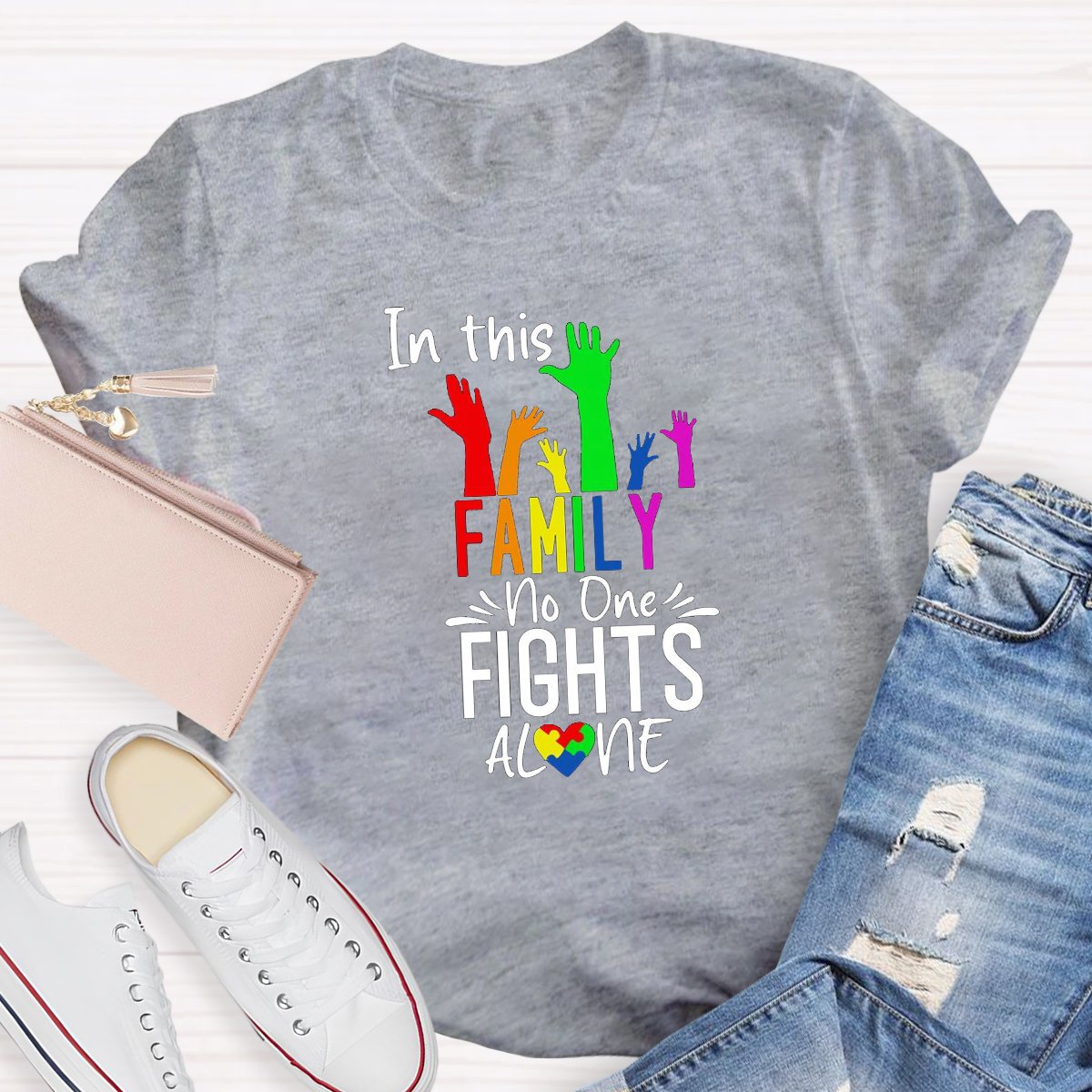 In This Family No One Fights Alone Teacher Shirt