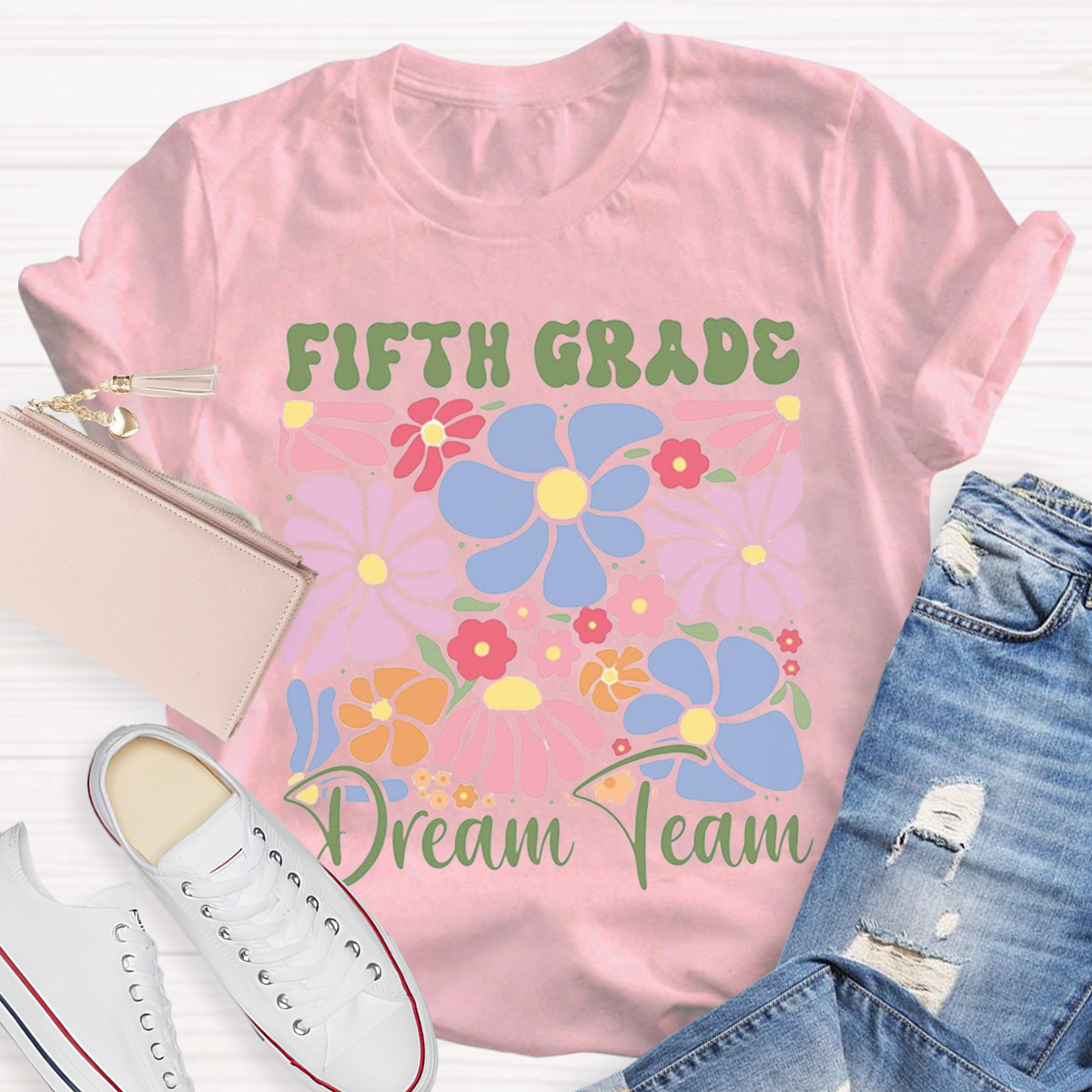 Personalized Grade Colorful Flowers Teachers T-Shirt