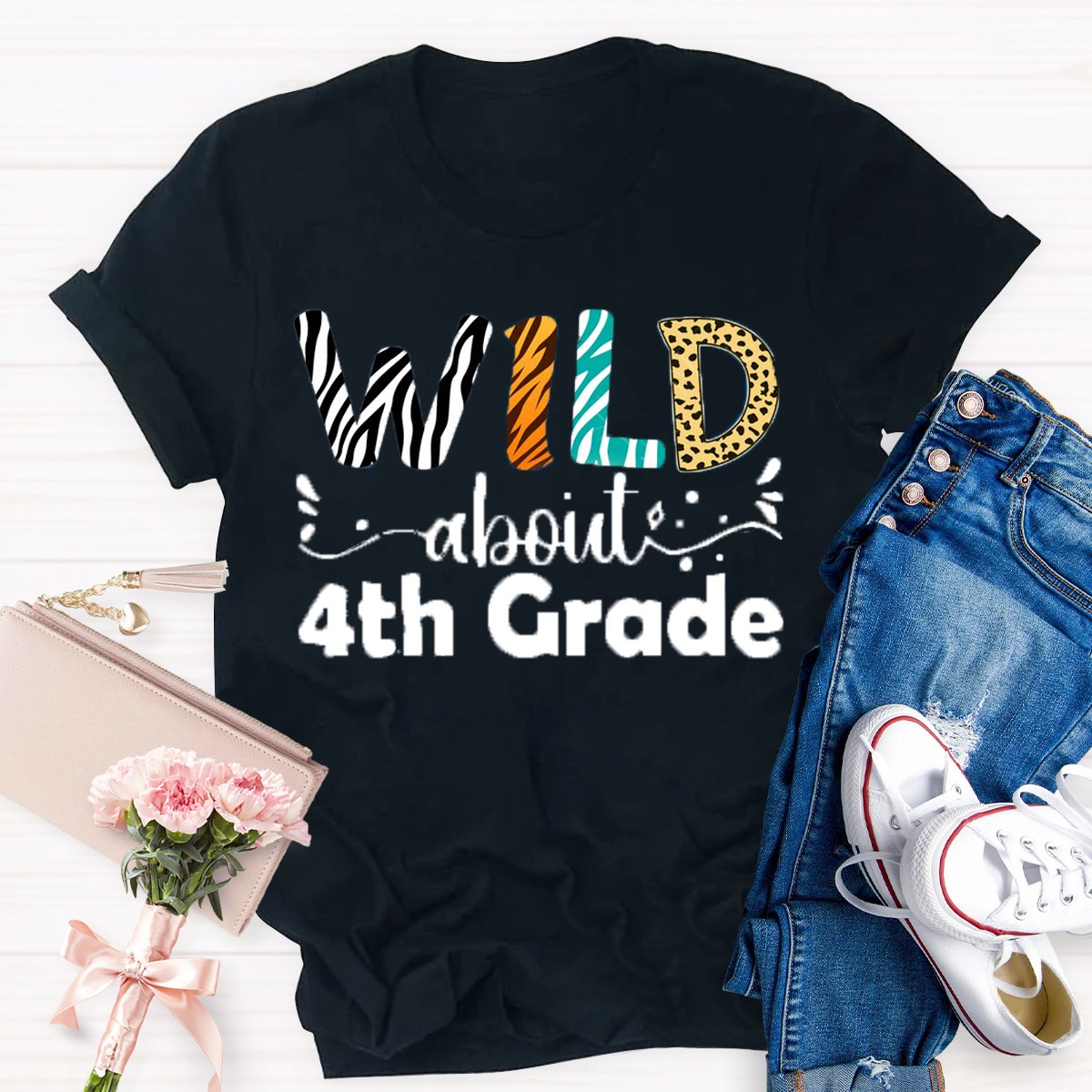 Personalized Grade Wild About 4th Grade Back To School Teacher Shirt