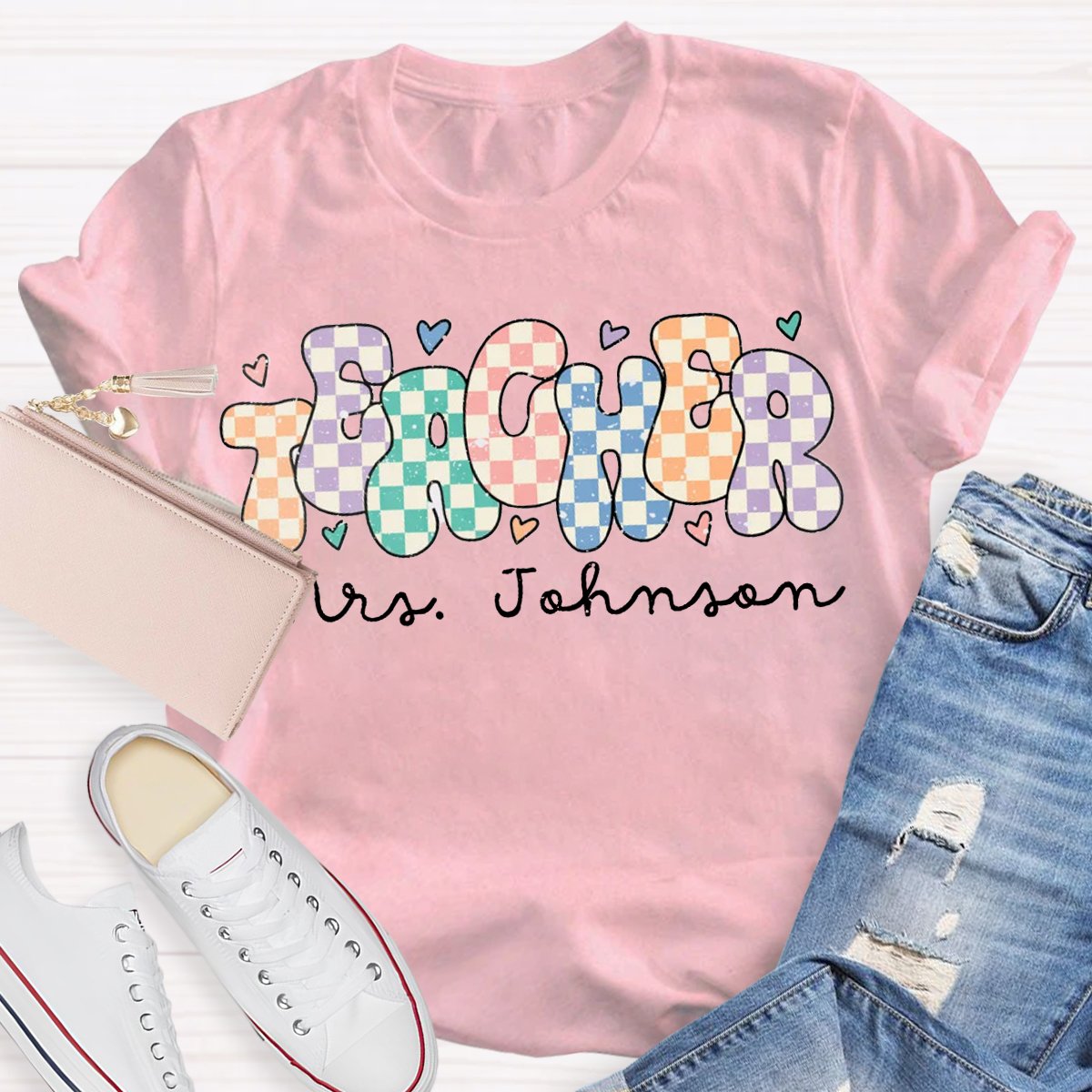 Personalized Name Colorful chessboard design T-shirt