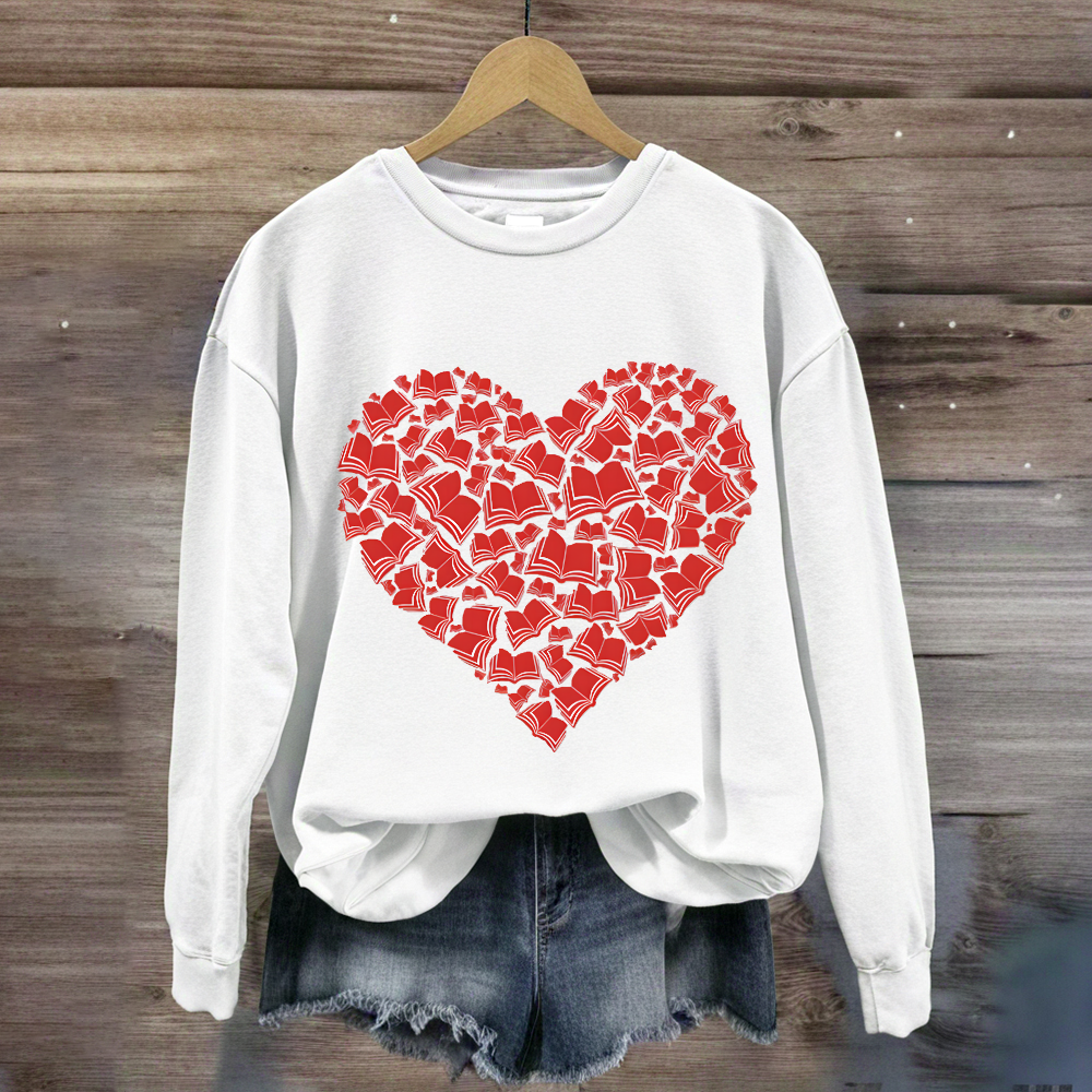 Love Books Valentine Heart Teacher Sweatshirt