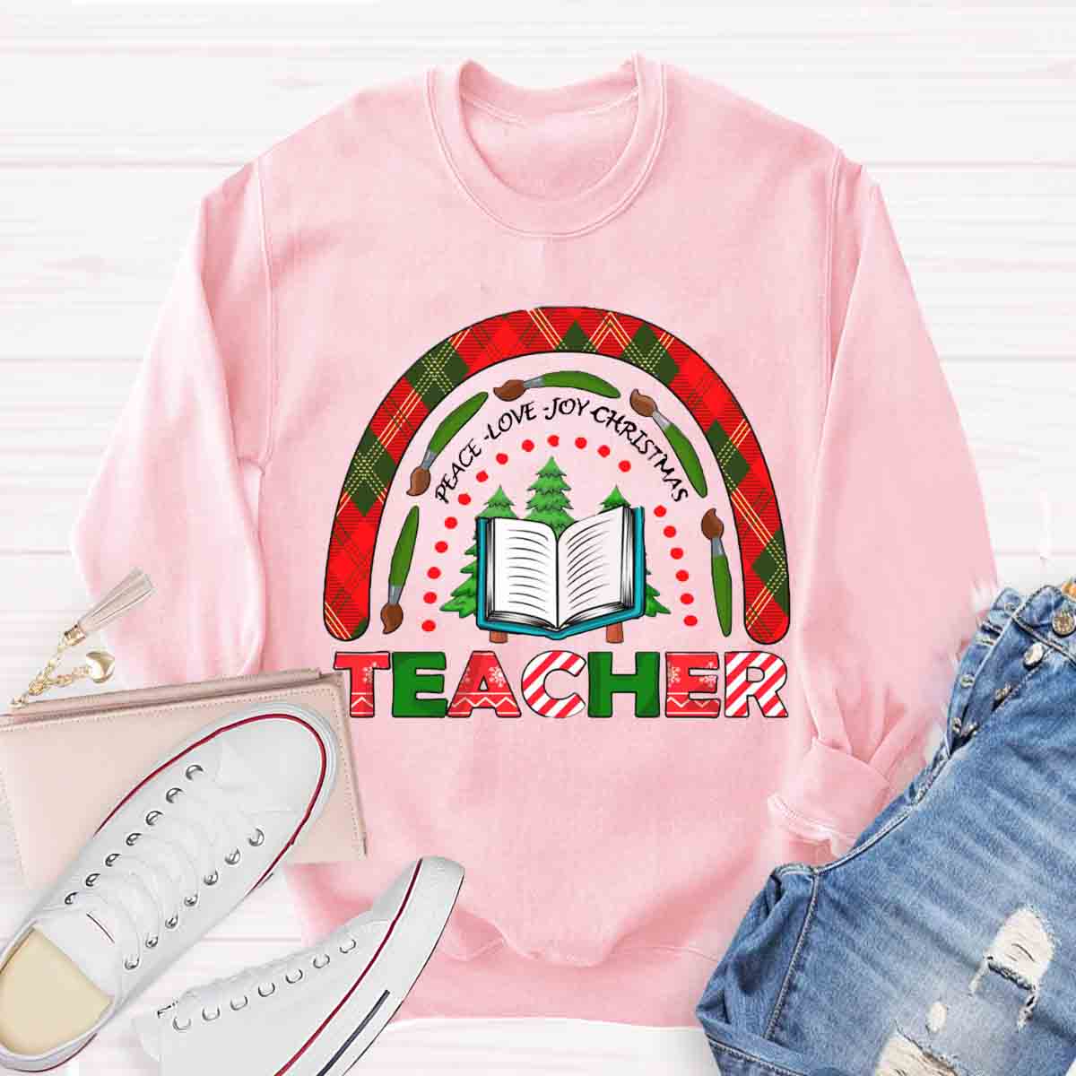 Peace Love Joy Christmas Teacher Sweatshirt