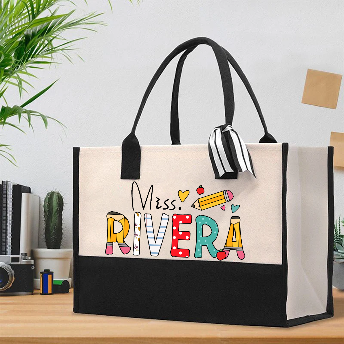 Personalized Name Art Pencil Cotton Tote Bag