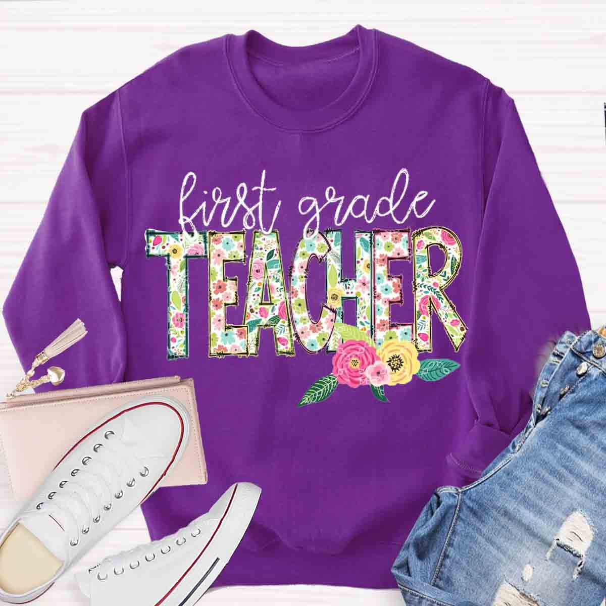 Personalized Grade Floral Teachers Sweatshirt