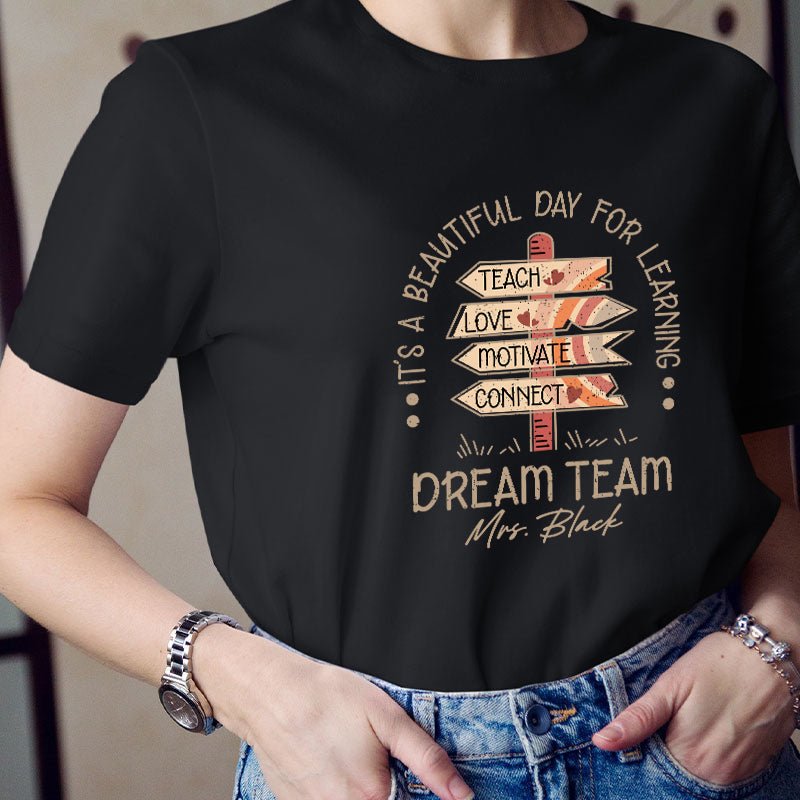 Personalized Name It's A Beautiful Day For Learning Teacher T-Shirt