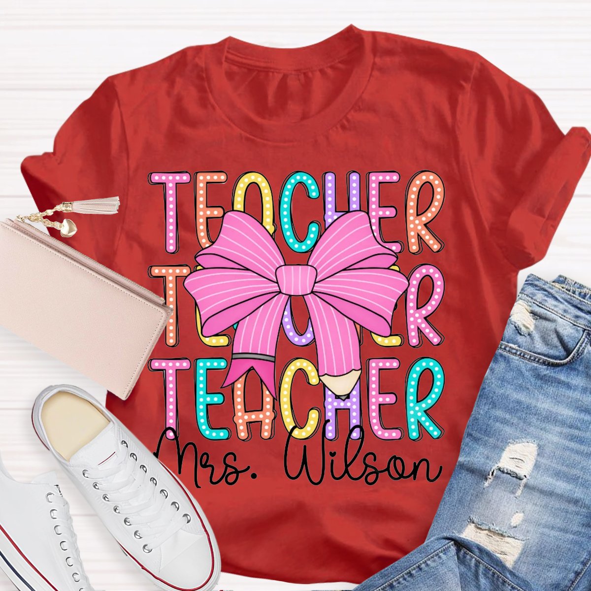 Personalized Name Teacher Bow Shirt