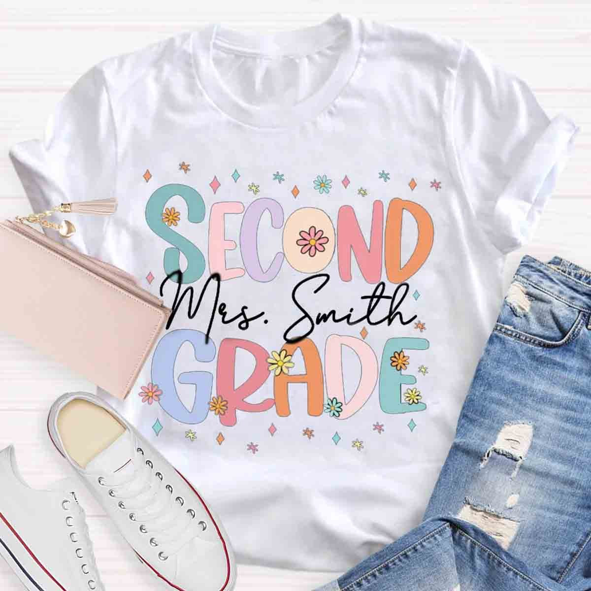 Personalized Cute Flower Collage Design Teacher T-Shirt